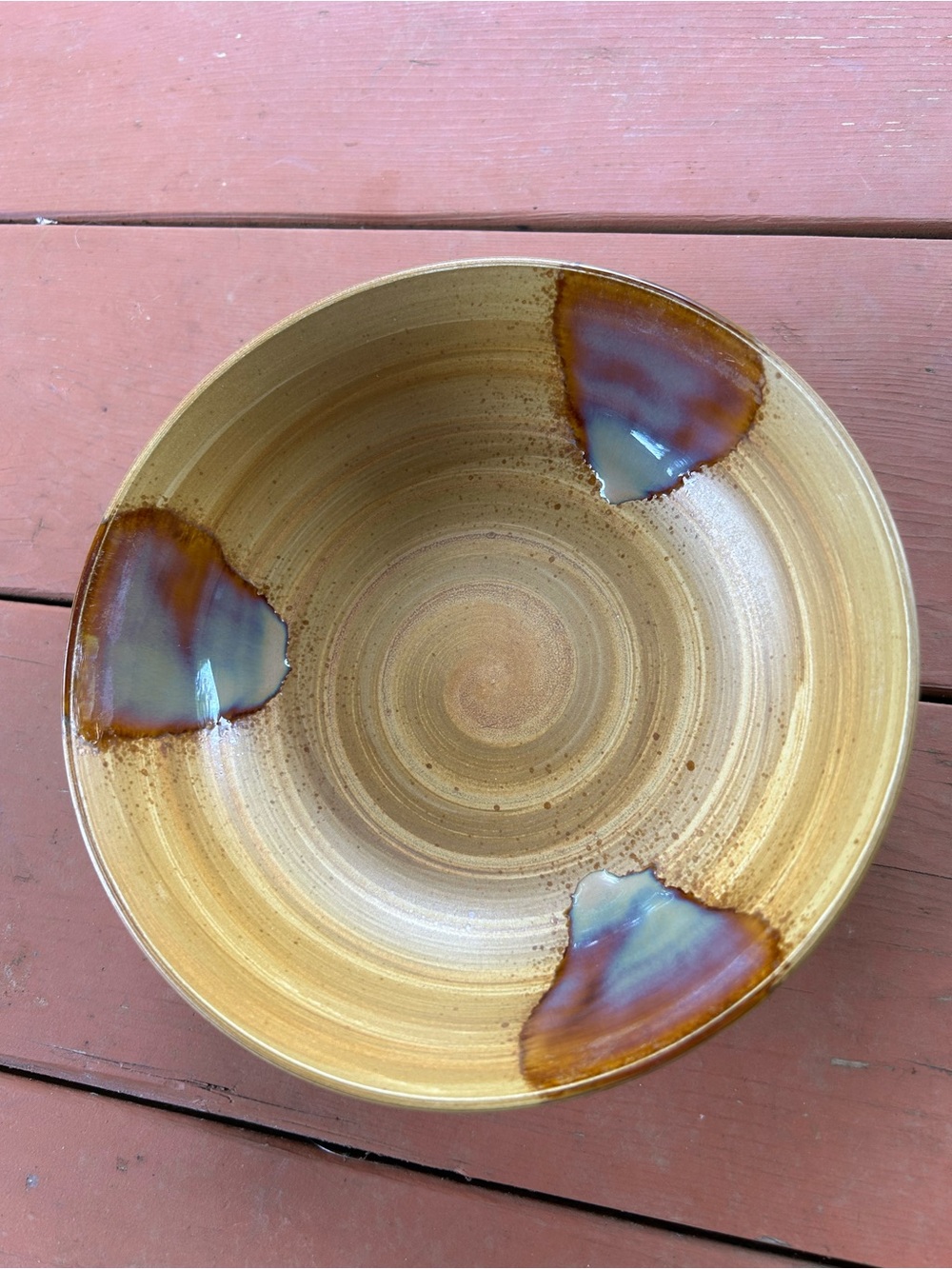 Sango Splash Tan Bowl with Blue and Brown Glaze Spots